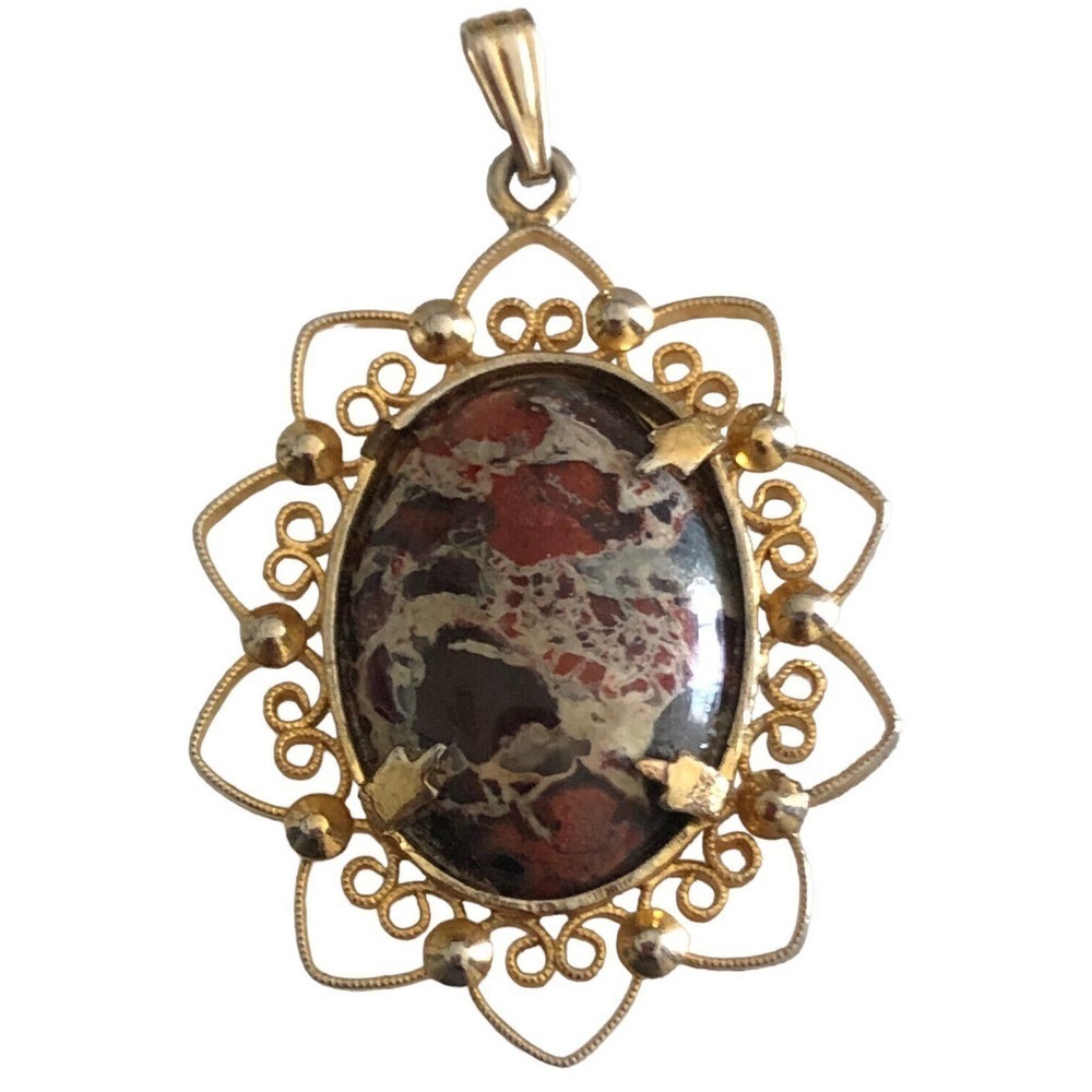12/20 Gold Filled Ibis Jasper Oval Pendant Removes Negative Energy Artisian